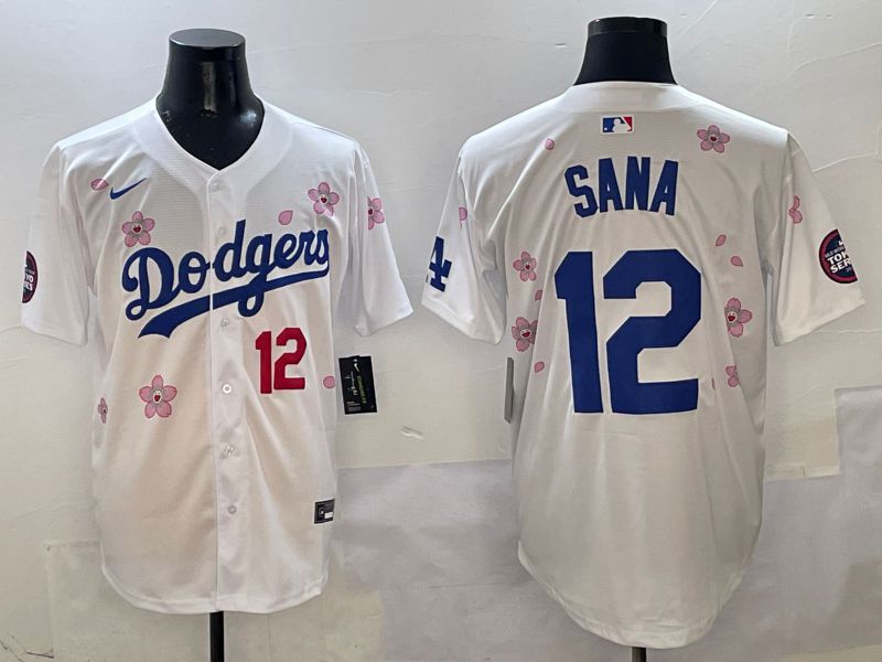 Men Los Angeles Dodgers #12 Sana White Sakura Edition 2025 Nike MLB Jersey style 2->los angeles dodgers->MLB Jersey